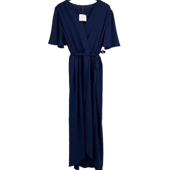 Fraiche By J Navy High Low Faux Wrap Midi Dress New With Tags Large - Picture 4 of 11